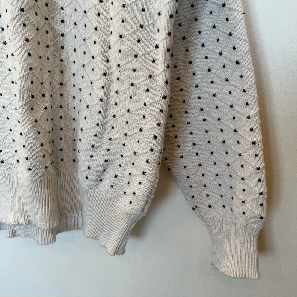 Vintage Lazarus Chunky Pullover Sweater Cream Mens Xl Polka Dot Grandpa Cotton